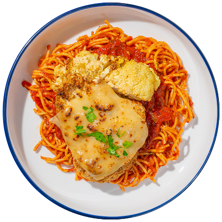 Classic Chicken Parmesan with marinara sauce and fresh herbs